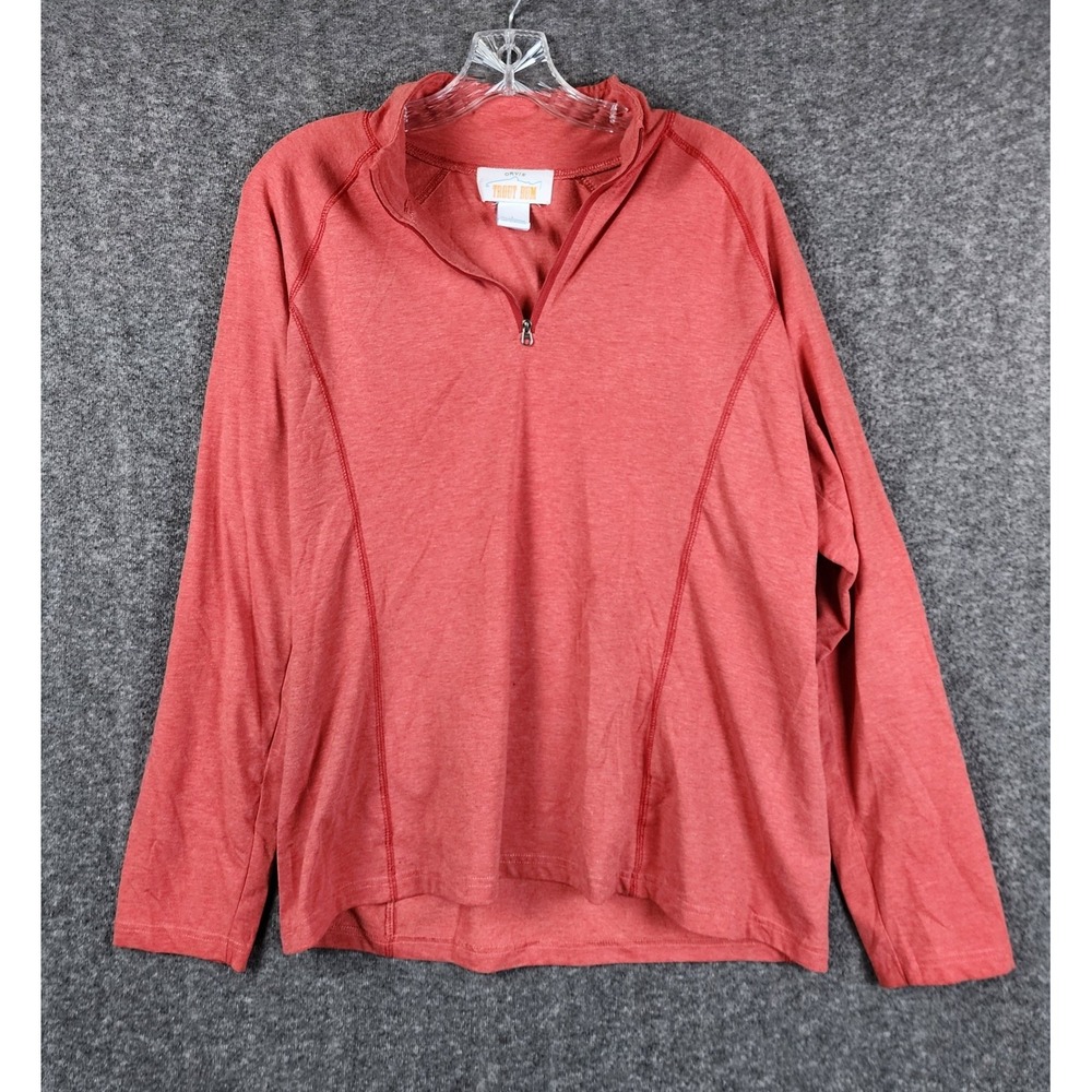 Orvis Trout Bum Pullover Mens Large Red Heathered 1/4 Zip Stretch‎ Activewear